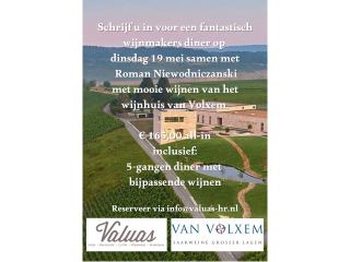 Dinsdag 19 mei Wijnmakers diner met het wijnhuis van Volxem